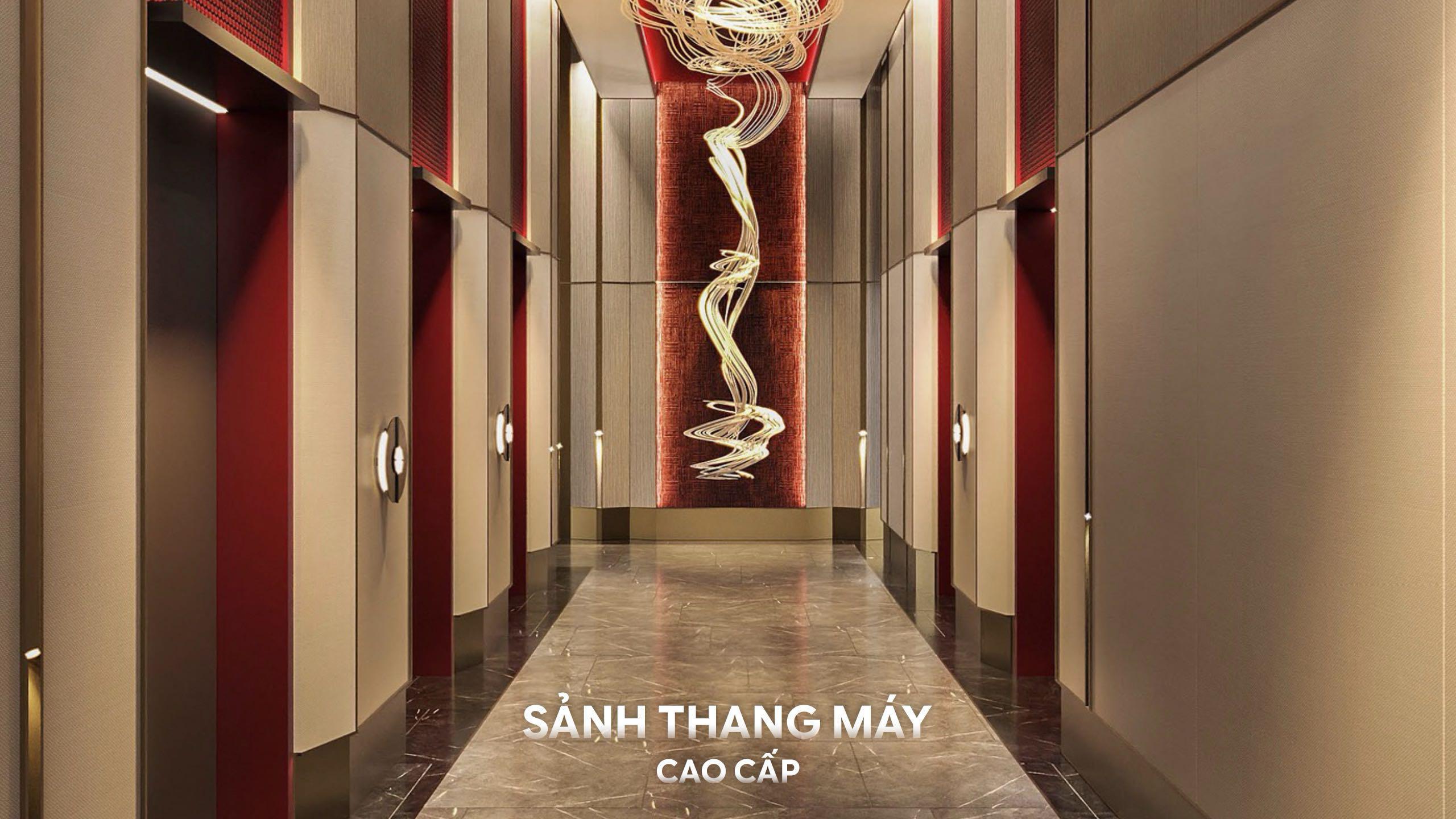 High-speed elevator lobby with marble