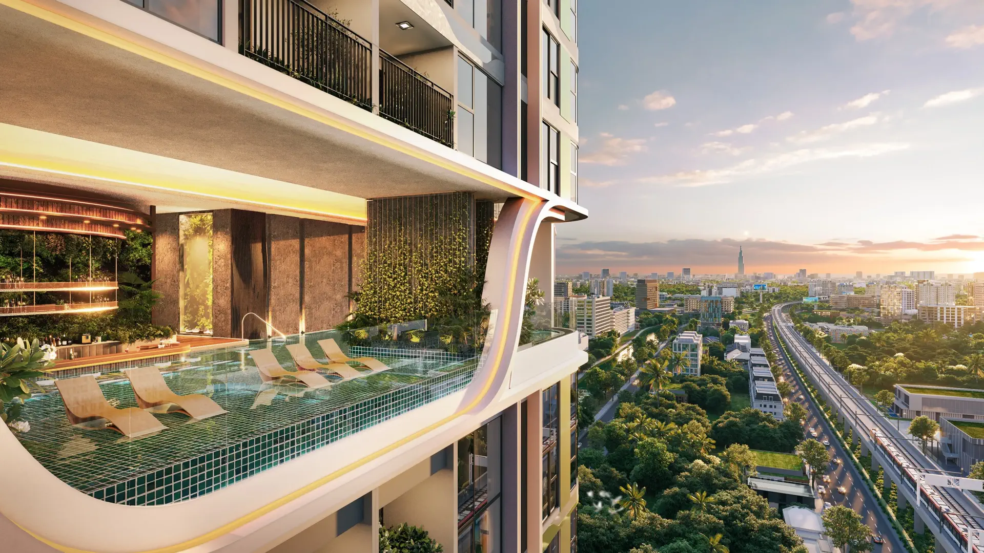 Lush green sky garden oasis in a high-rise